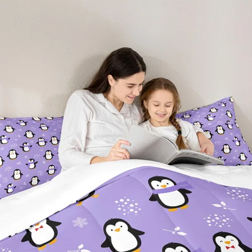 Miniatura 5 de Juego de edredón de pingüino, tamaño matrimonial, edredón de plumón de pingüino kawaii, juego de ropa de cama de animales antárticos para niños