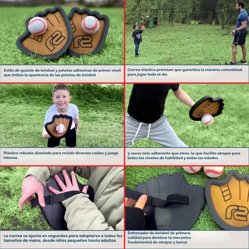 Miniatura 7 de Juego de pelota para lanzar y atrapar, pelotas adhesivas fáciles de usar y guante de entrenamiento de béisbol para principiantes, paleta de juguete