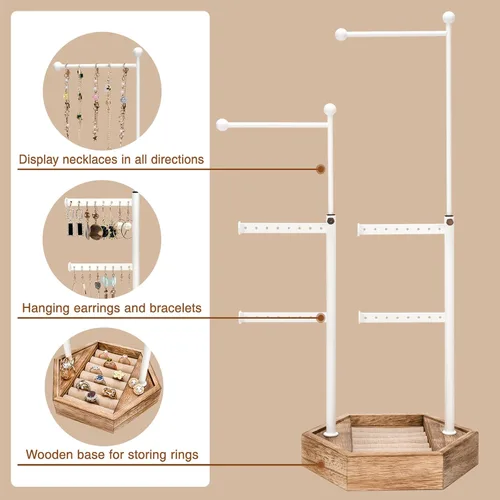 Miniatura 5 de Soporte organizador de joyas, soporte de 6 niveles para joyas con altura ajustable, organizador de exhibición y almacenamiento para aretes, anillos
