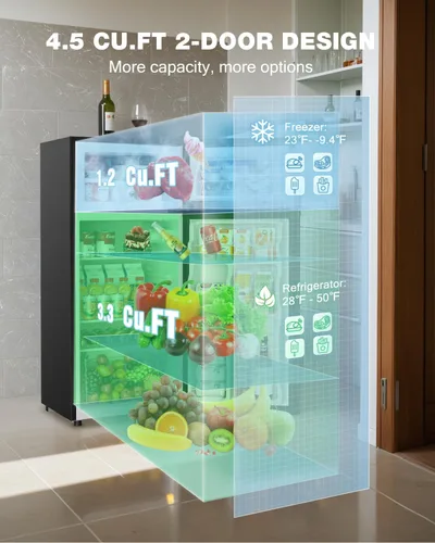 Miniatura 5 de Tehanld - Refrigerador de doble puerta con congelador, 4.5 pies cúbicos, mini refrigerador con congelador, 7 configuraciones de temperatura