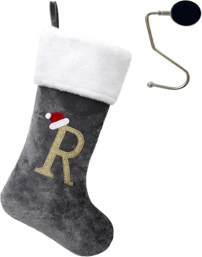Miniatura 88 de Medias de Navidad de 20 pulgadas con monograma, letras, medias súper suaves grandes de Navidad, medias de monograma rojo para Navidad, regalo