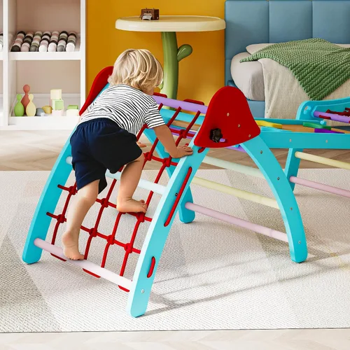 Miniatura 6 de Pikler - Juego de triángulos 7 en 1, juguetes de escalada para interiores para niños, juego de escalada Montessori de madera con escalera de rampa