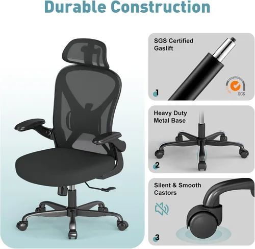 Miniatura 7 de ZZH Juego de 2 sillas ergonómicas de oficina con soporte lumbar ajustable y reposacabezas, silla de escritorio de malla para oficina en casa