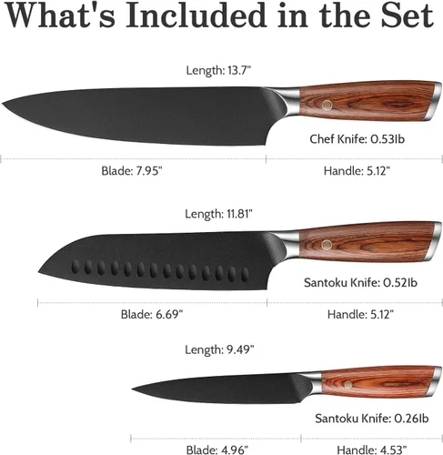 Miniatura 3 de Juego de cuchillos de cocina, 3 piezas japoneses de acero inoxidable de alto carbono, cuchillos de cocina de chef profesional ultra afilados Santoku
