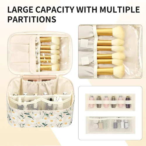 Miniatura 2 de OCHEAL Makeup Bag,Travel Makeup Organizer Bag, Cute Cosmetic Bags for Women Girls Travel Toiletry Bag Traveling With Brush Slot And Divider-Floral
