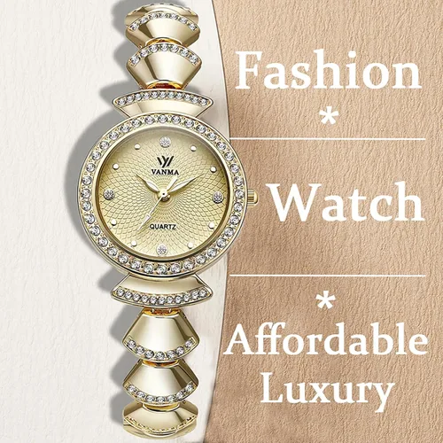 Miniatura 5 de 1080P Reloj dorado para mujer, esfera redonda pequeña, reloj de pulsera de cadena de diamantes de imitación ajustable, impermeable, reloj de pulsera