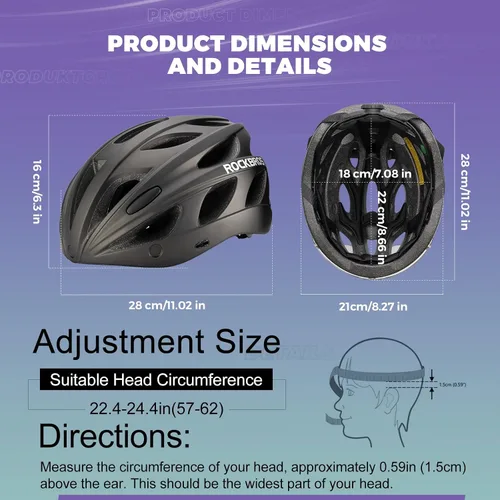 Miniatura 8 de ROCKBROS - Casco de bicicleta para hombres y mujeres adultos con ajuste sugerido de 58-65cm, gafas magnéticas desmontables y visera solar, ligero Ti