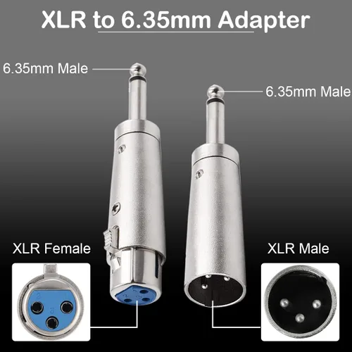 Miniatura 2 de XLR 3 pines hembra macho a 1/4" 0.250 in macho audio mono adaptador TS Socket Jack para mezclador de micrófono, conector XLR convertidor de enchufe