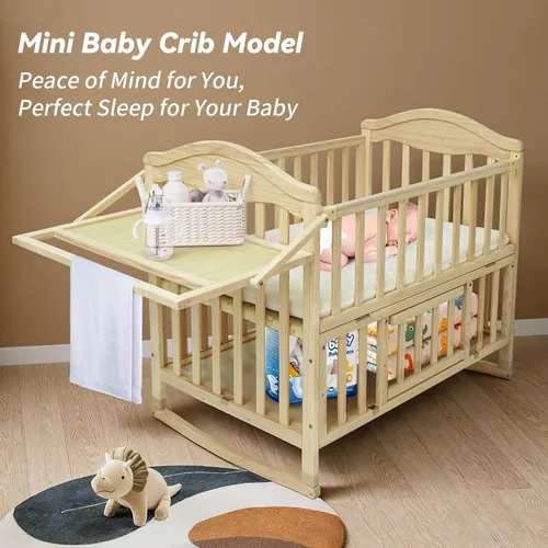 Miniatura 3 de Flwrgirl Cuna Mini Portátil para Bebé - Cunas para Bebes con Estante Cambiador y Colchón Incluido, Moisés para Bebé de Madera con Ruedas 2025