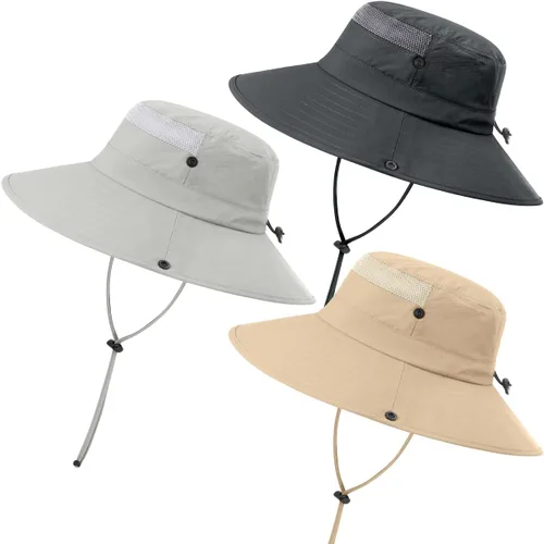 Miniatura 9 de Paquete de 3 sombreros Boonie para hombre, protección UV, sombrero de pesca al aire libre para senderismo, safari y jardinería