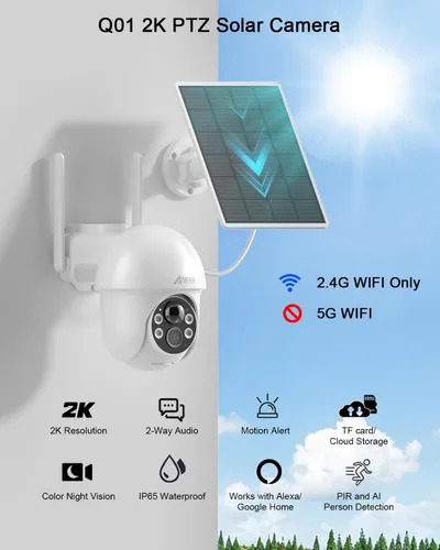 Miniatura 3 de ANRAN Cámara de seguridad inalámbrica para exteriores, cámara solar 2K para exteriores con visión de 360°, sirena inteligente, focos, visión 2-Blanco