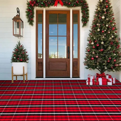 Miniatura 12 de Alfombra de cuadros rojos y blancos de Navidad de 27.5 x 43 pulgadas, tejida a mano para interiores y exteriores, mezcla de algodón a cuadros