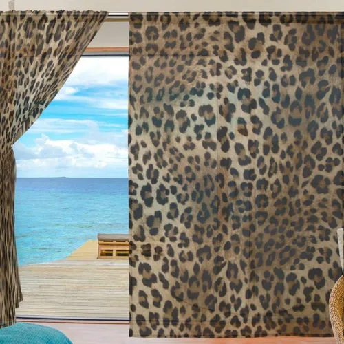 Miniatura 3 de Cortinas traslúcidas con estampado de leopardo animal, cortinas de gasa para sala de estar, dormitorio, cocina, decoración del hogar, 55 x 78