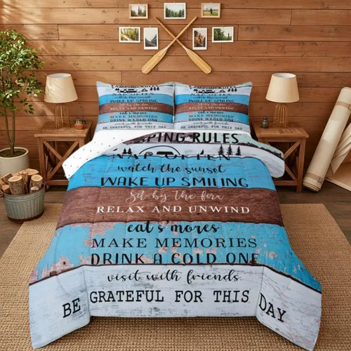 Miniatura 42 de Juego de edredón de camper tamaño matrimonial, edredón acolchado para adolescentes y niños, juego de ropa de cama rústica de granja para niños