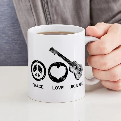 Miniatura 4 de CafePress Peace Love - Taza de café de cerámica para ukelele (11 oz (11.0 fl oz)