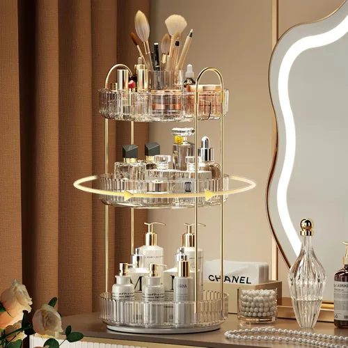 Miniatura 14 de YCIA&DONE Organizador de maquillaje giratorio para tocador, almacenamiento de maquillaje de gran capacidad, estante para el cuidado de la piel