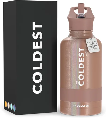 Miniatura 26 de Coldest - Botella para agua con tapa que incluye pajilla, térmica y metálica (acero inoxidable), para hombres y mujeres, color morado