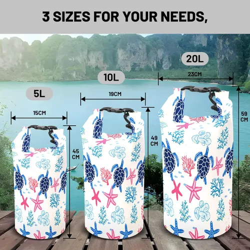 Miniatura 6 de Bolsa seca impermeable, con parte superior enrollable, tortuga marina, coral, estrella de mar, pequeña mochila impermeable de 5L/10L/20L, bolsas