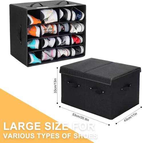 Miniatura 4 de Organizador de zapatos para armario, caja de almacenamiento de zapatos plegable con divisores ajustables, gran contenedor de almacenamiento