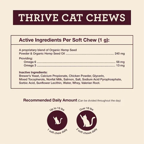 Miniatura 3 de Hemp Well Thrive Cat Soft Chews - 60 unidades, suplemento diario para la salud general, apoya la cadera, las articulaciones, la salud del corazón