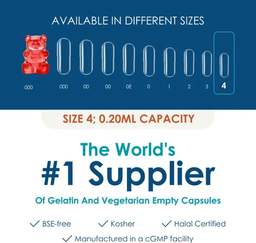 Miniatura 3 de Capsuline Cápsulas de gelatina vacías tamaño 4, negro/transparente, 1000 unidades, sin gluten, Kosher, con certificación OGM Pastillas bovinas