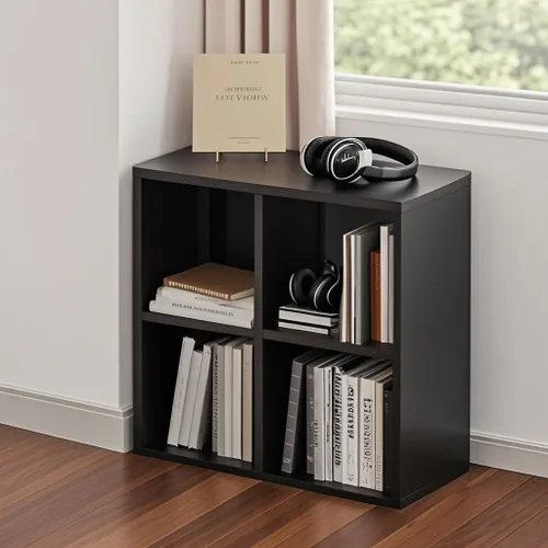 Miniatura 19 de Organizador de almacenamiento vertical de 2 cubos de metal, estantería corta negra con espalda abierta, estante de almacenamiento de cubo pequeño