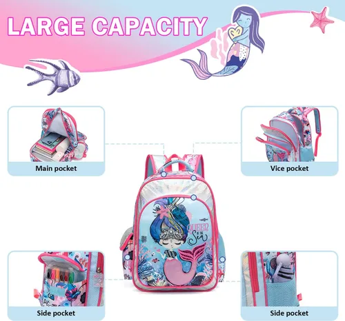 Miniatura 3 de Robhomily Mochila para niñas, mochila escolar para niñas, Conjuntos de sirena, Mochila escolar
