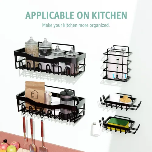 Miniatura 6 de GD - Organizador adhesivo para ducha, paquete de 5, estantes organizadores de baño de acero inoxidable sin taladrar con gran capacidad, estantes