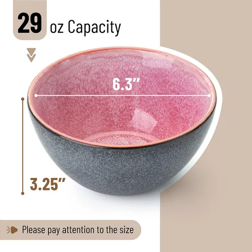 Miniatura 3 de Brew To A Tea BTAT - Cuencos de cerámica para cereales, 29 onzas, paquete de 6, 6.3 pulgadas, colores esmaltados en el interior, cuencos resistentes