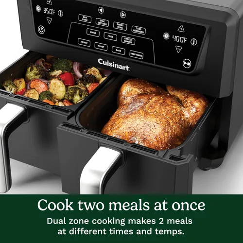 Miniatura 7 de Cuisinart Freidora de aire de 2 cestas, 2-4.25 QT, total 8.5 QT, 4 funciones: freír al aire, asar, hornear y mantener caliente, características Sync