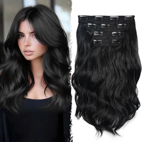 Miniatura 27 de 4 extensiones de cabello sintético con clip, extensiones de cabello rizado de 20 pulgadas de largo con clip (color: marrón medio)
