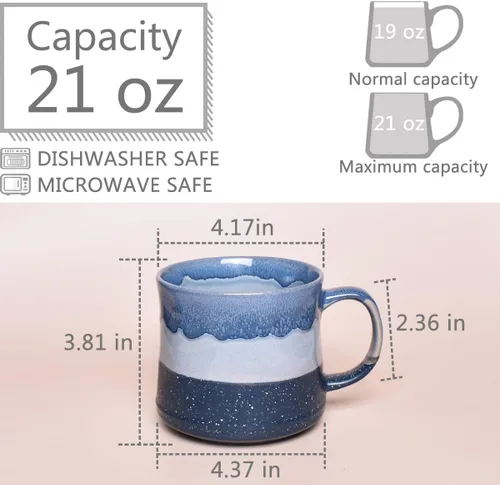 Miniatura 2 de Bosmarlin Taza de café grande de cerámica, taza de té grande para la oficina y el hogar, 21 onzas, apta para lavavajillas y microondas, 1 unidad Azul