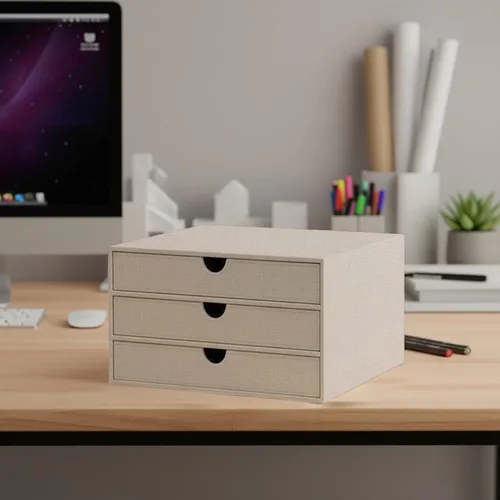 Miniatura 2 de Organizador de Documentos UnionBasic, Caja de Almacenamiento de Archivos con 3 Cajones, Organizador de Archivos para Escritorio de Oficina, Beige