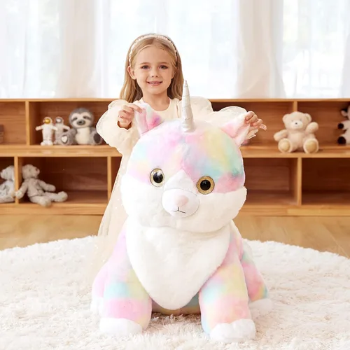 Miniatura 3 de EARTHSOUND Juguete de Peluche de Animal Relleno Caticornio Gato Unicornio Gigante, Juguetes Suaves Lindos Grandes Jumbo, 23 pulgadas Gran