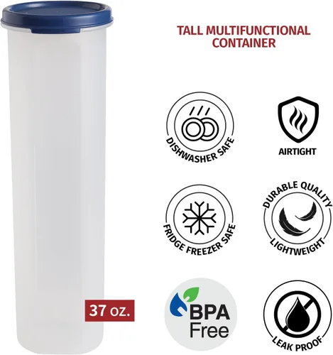 Miniatura 5 de Contenedor de pasta de espagueti transparente alto con tapa, paquete de 2. Organización multiusos de despensa de cocina y almacenamiento de Azul