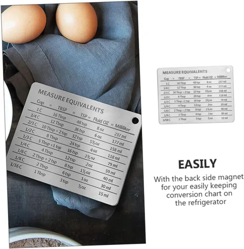 Miniatura 7 de Luxshiny Imán de nevera de acero inoxidable Gráfico de equivalentes de medida pequeña Cocina Conversor de medidas de imán. Conversor de mediciones