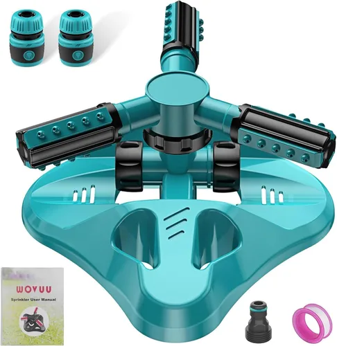 Miniatura 7 de Aspersor de césped, sistema de riego automático mejorado de 360 grados para jardín y césped, paquete de 2 rociadores de manguera de jardín azul