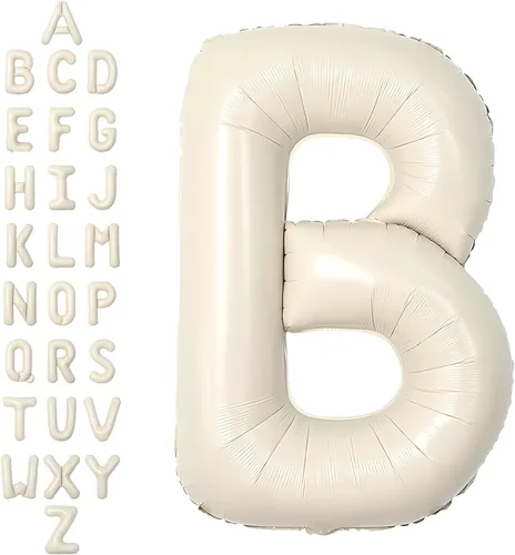 Miniatura 55 de SUWEN Globos de helio grandes de 102 cm (40 pulgadas) con letra S en color crema. Globos grandes de papel de aluminio con letra en helio, de A a Z.