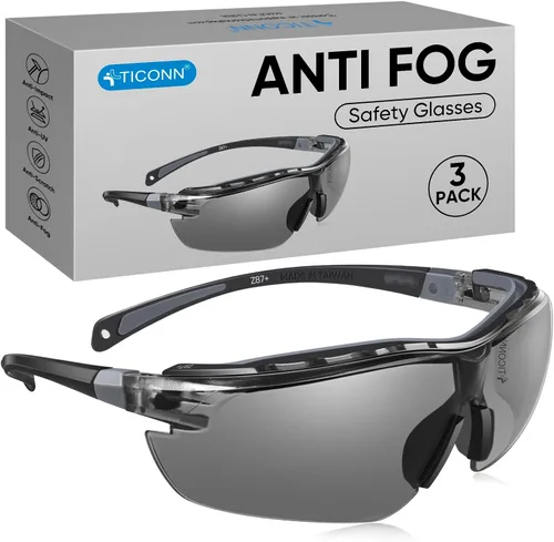 Miniatura 10 de TICONN Gafas de seguridad antivaho para hombres y mujeres, gafas protectoras ANSI Z87.1 a prueba de rayones con brazos ajustables y protección UV