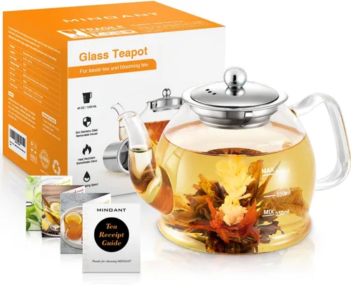 Miniatura 7 de Tetera de vidrio, tetera de 33 onzas / 33.8 fl oz con infusor extraíble, tetera transparente para té de hojas sueltas y té floreciente, hervidor