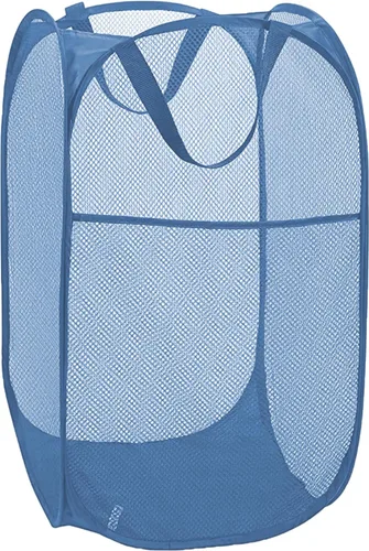 Miniatura 8 de Aplter Cesta de malla desplegable para ropa sucia para crucero, cesta plegable para ropa sucia con asas, bolsillo lateral, color azul ceniza
