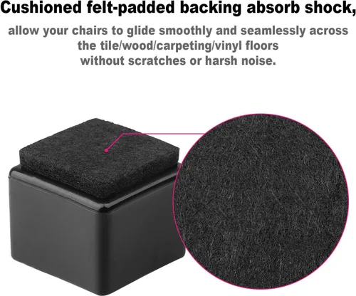 Miniatura 5 de Anwenk Protectores cuadrados de suelo para patas de silla de 1 x 1 pulgada con almohadillas de fieltro de 1 pulgada y 1 pulgada, protectores 16Pack