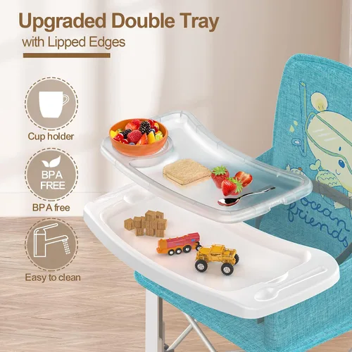 Miniatura 4 de BabyBond - Asiento elevador de viaje para bebé con doble bandeja, silla de bebé portátil mejorada para niños pequeños, asiento elevador para mesa