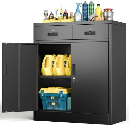 Miniatura 20 de BESFUR Armarios de almacenamiento de metal con estantes y puertas, armario de almacenamiento con cerradura de 36" de altura para oficina en casa
