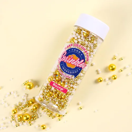 Miniatura 5 de Gránulos dorados para decoración de pasteles, perlas blancas, azúcar, chispas metálicas, cupcakes, galletas, coberturas de helado, 4.23 onzas, Oro