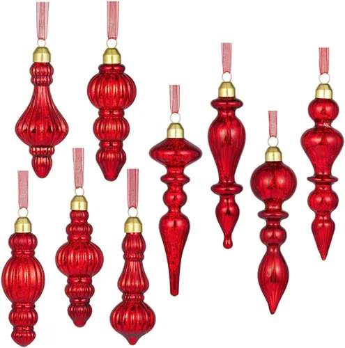 Ornamentos de Remate para Árbol de Navidad de Bola de Vidrio Rojo para Decoración de Fiestas, Árboles, Coronas y Guirnaldas (9 Piezas)