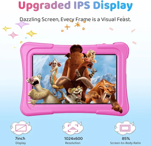 Miniatura 2 de aiprotablet Tableta para niños, tableta Android 15 de 7 pulgadas para niños, 8 GB+32 GB 1 TB expandir, tabletas de cuatro núcleos para niños Rosa