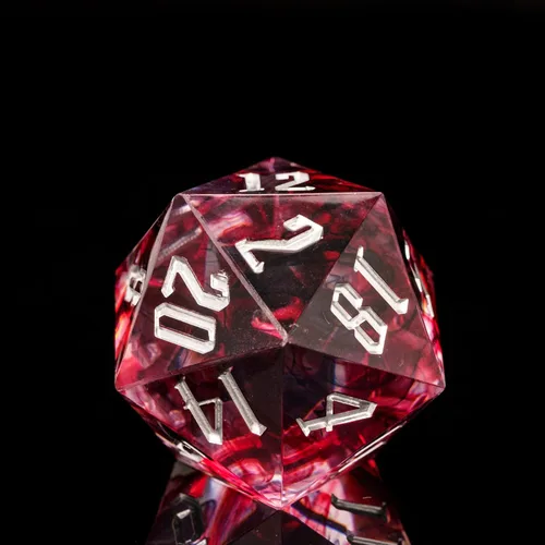 Miniatura 20 de Cusdie Dados D20 DND individuales con bordes afilados e inclusiones de lámina con purpurina, dados D&D de 20 caras, 1.31 pulgadas hechos a mano