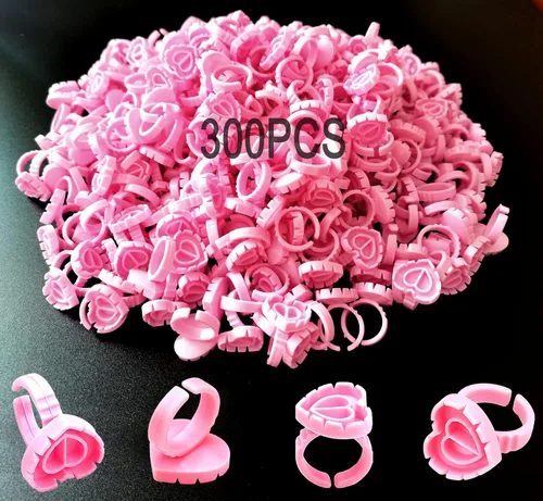 Miniatura 12 de Anillos de pegamento para extensión de pestañas, 300 unidades, anillos de pegamento de pestañas, anillo de pegamento de corazón encantador, soporte