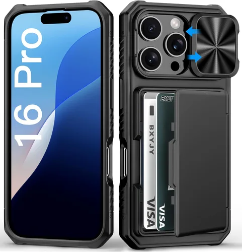 Miniatura 32 de BXYJY Funda tipo cartera para iPhone 15 Pro con tarjetero (4-5 tarjetas) y cubierta deslizante para cámara y soporte, protección contra caídas